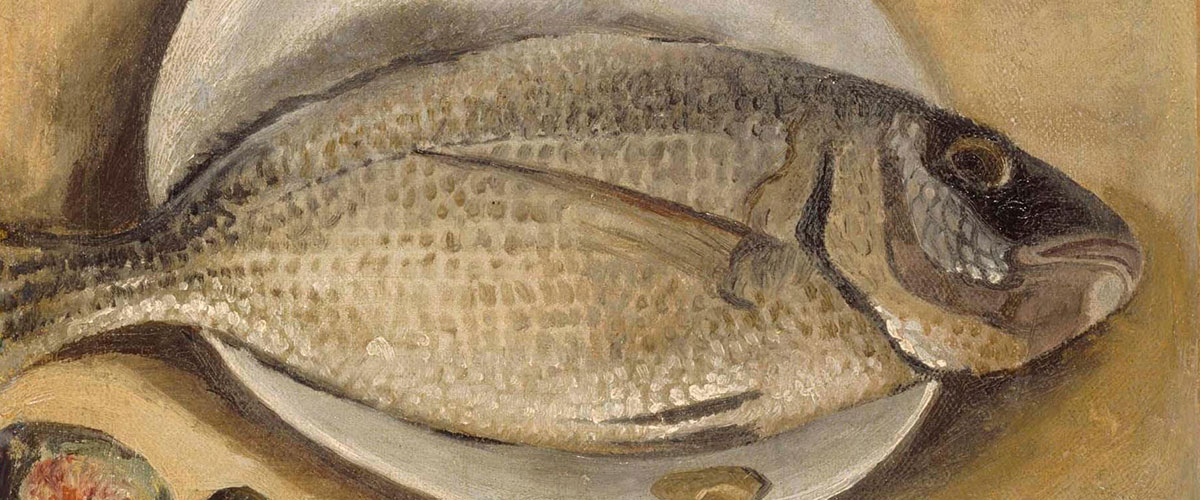 Painting of a fish on a plate