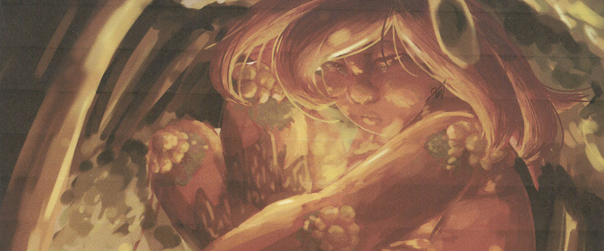 Surreal student art, woodland girl in light tunnel, surrounded by flowers