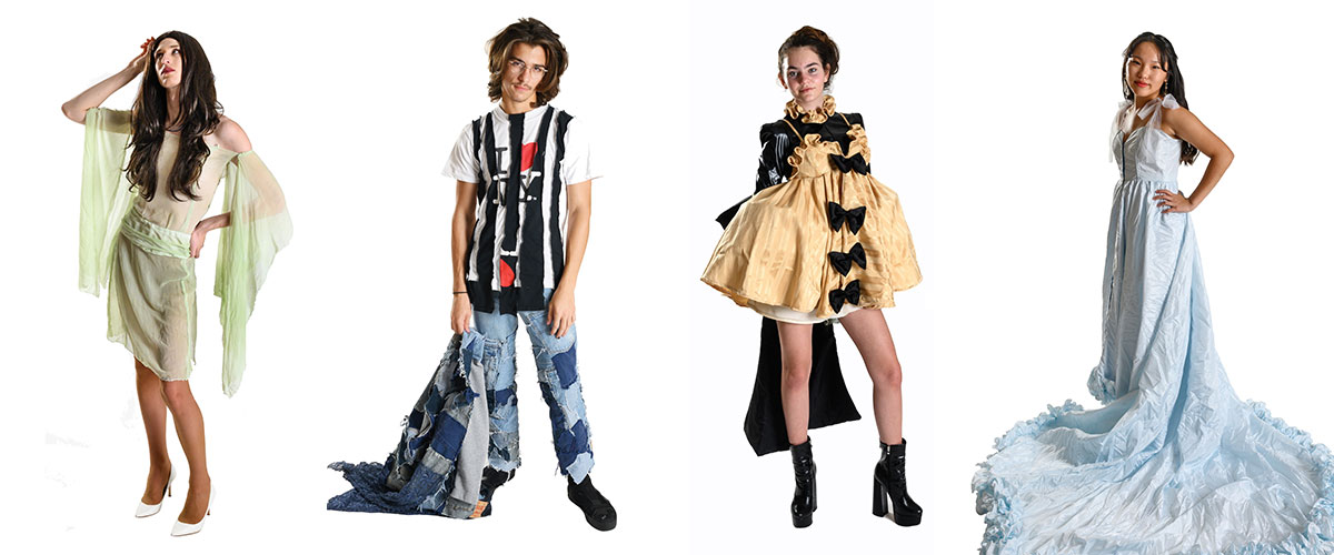 Student fashion designs inspired by Salvador Dali, showcased by four models