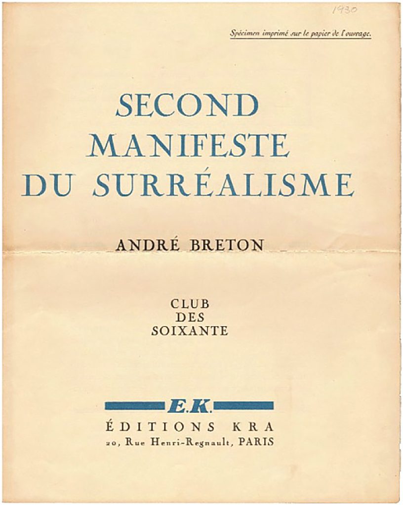 Andre Breton's front cover of The Second Surrealist Manifesto