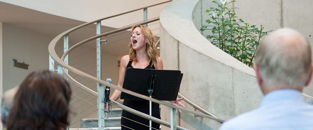Opera at The Dali Museum, singer on spiral staircase