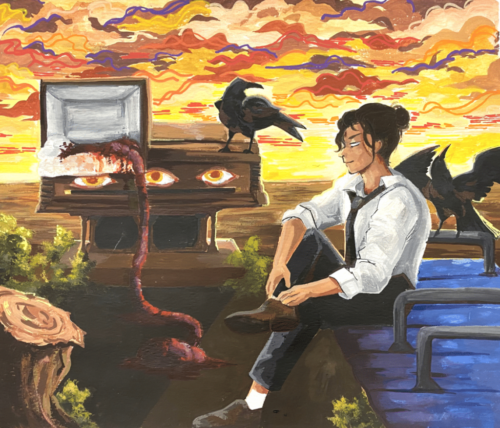 "The Moment of Transformation" by Kayla Rodrigues .The Dali's Student Surrealist Art Exhibit