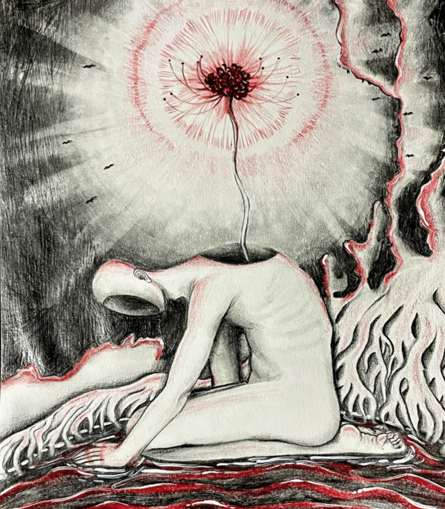 "Escape From Samsara" by Natalie Galan .The Dali's Student Surrealist Art Exhibit