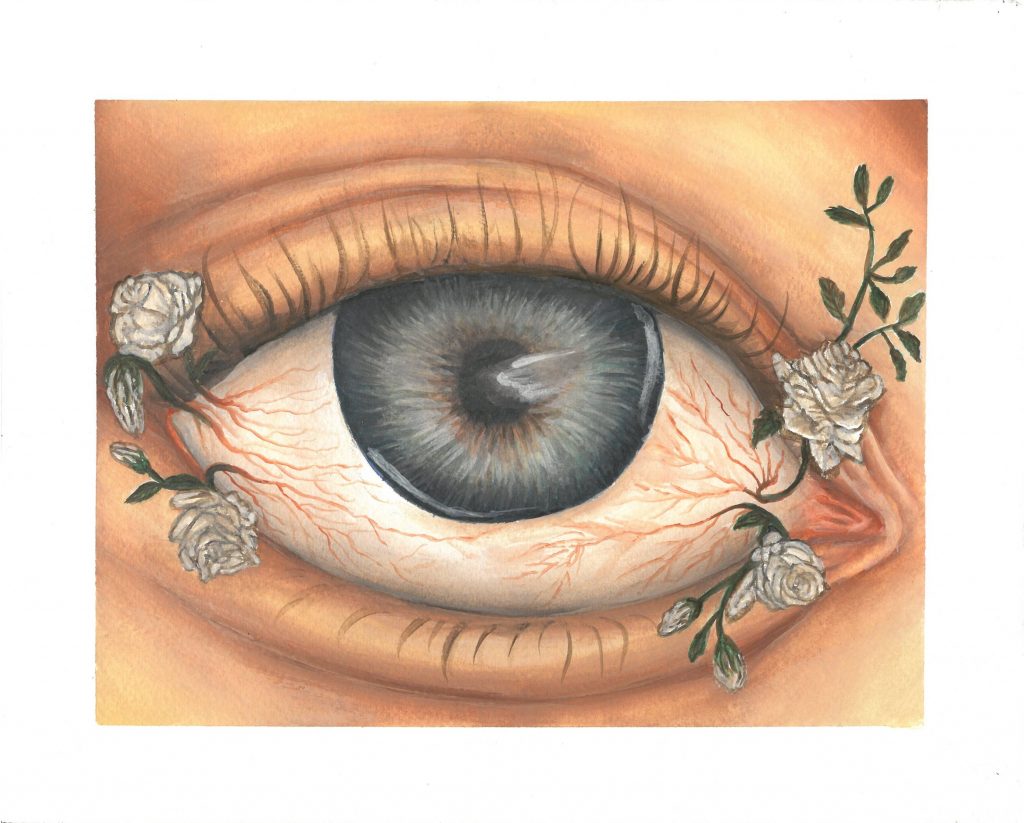 An eye with flowers coming out of it