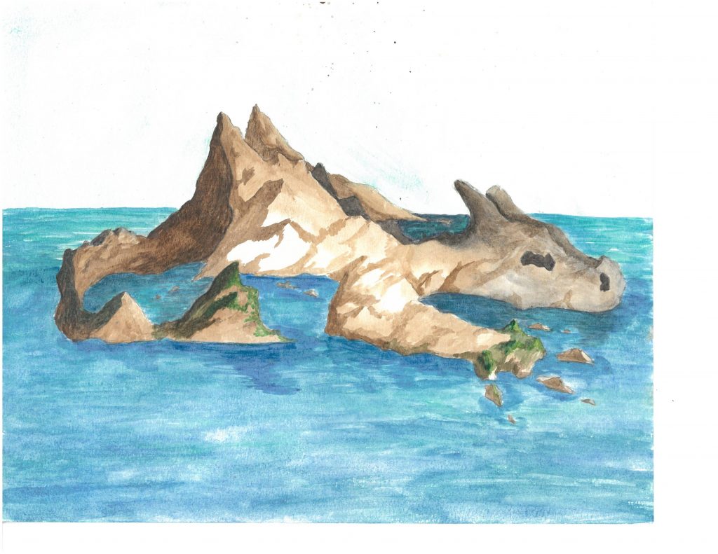 A goat-shaped mountain in the middle of sea