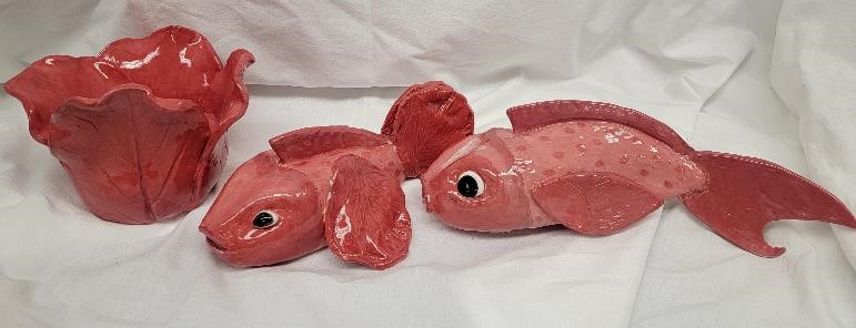 Pink fish statues