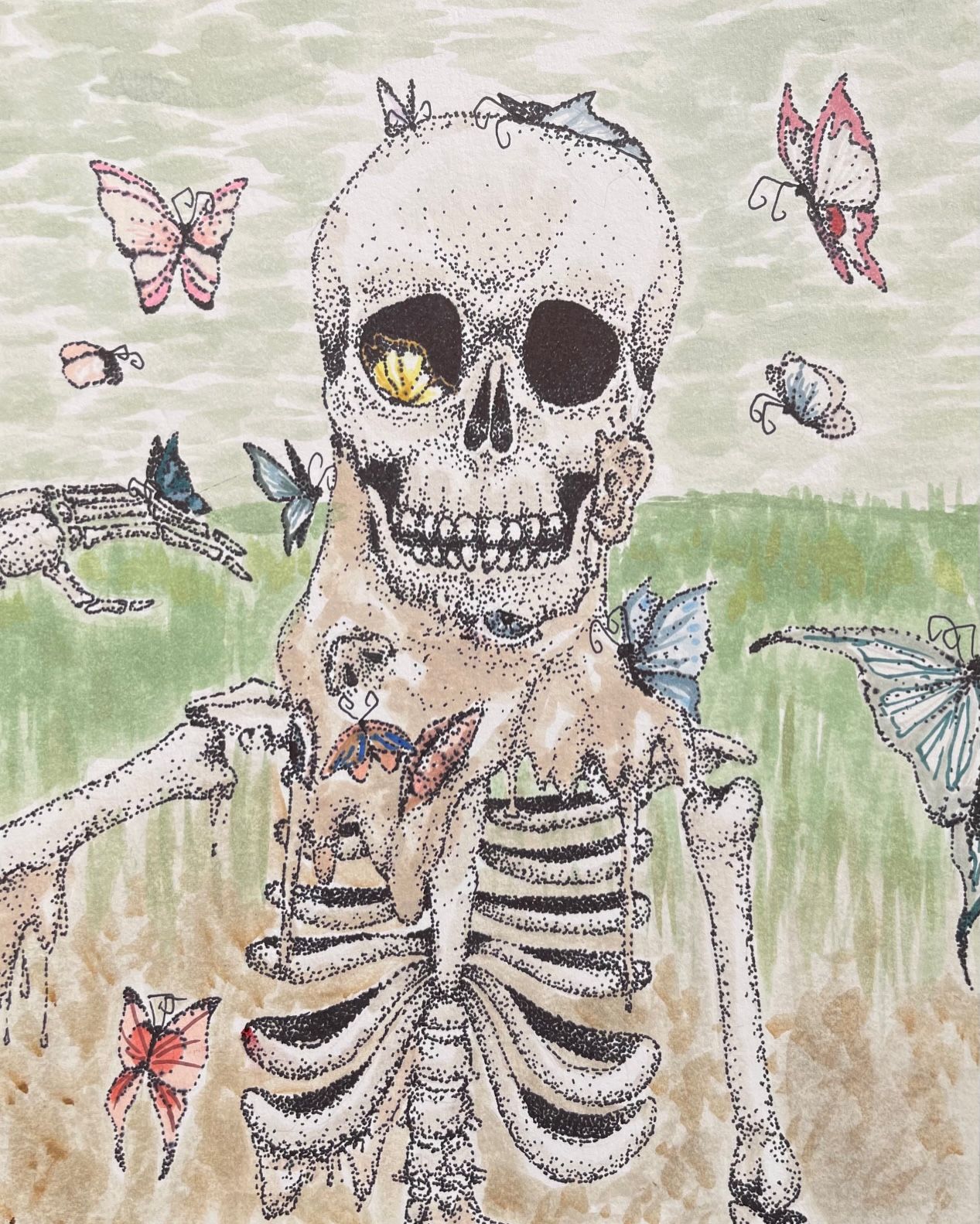 A painting of a skeleton