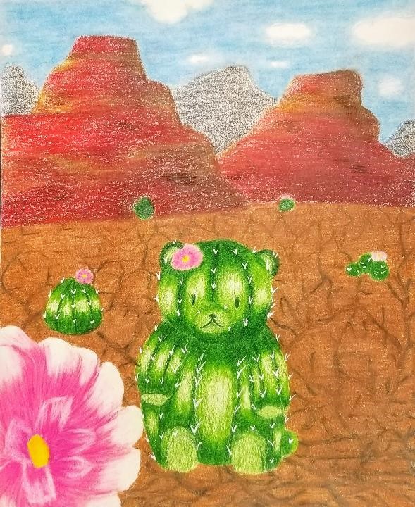 A lonely bear sitting in a desert