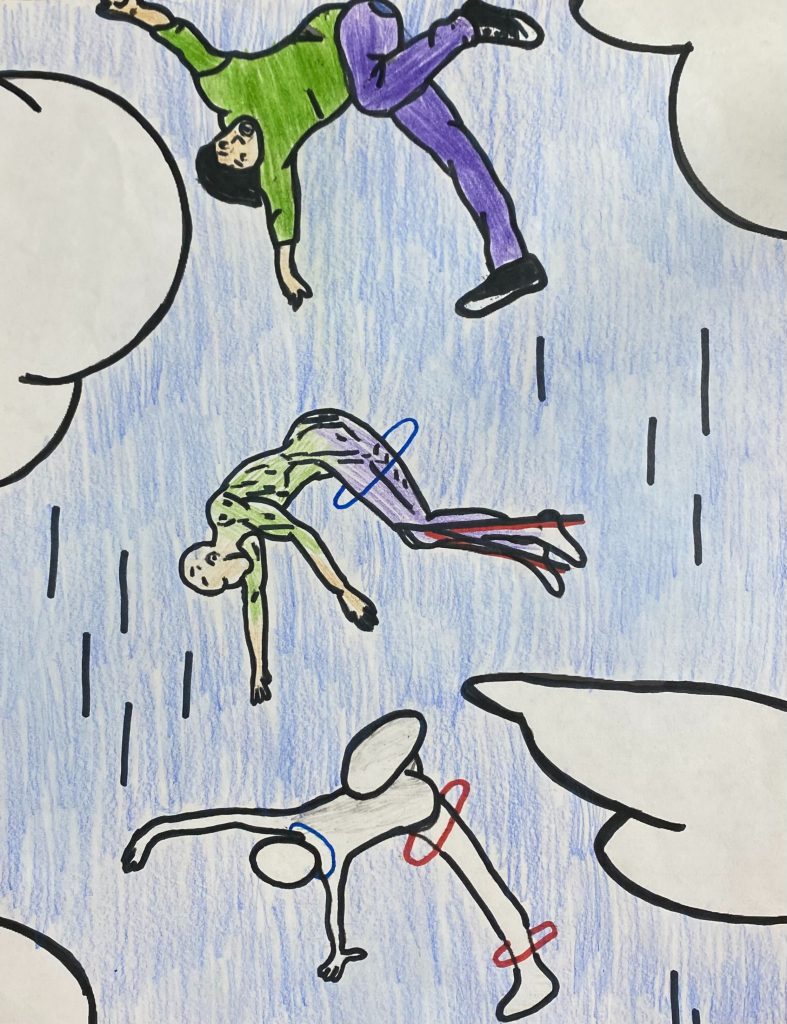 Three stages of a man falling depicted