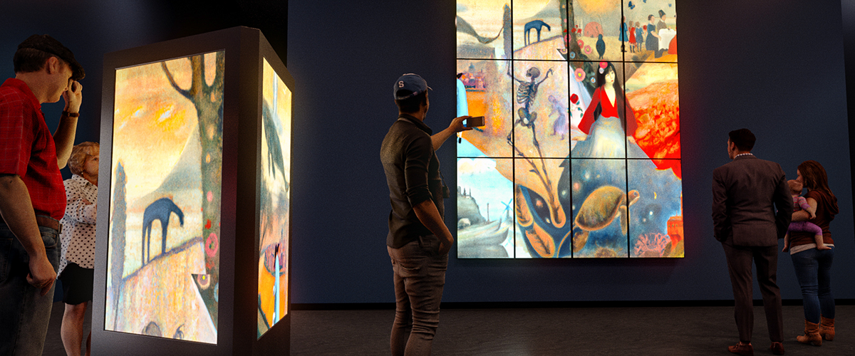 Visitors snap photos of dream tapestries in museum gallery