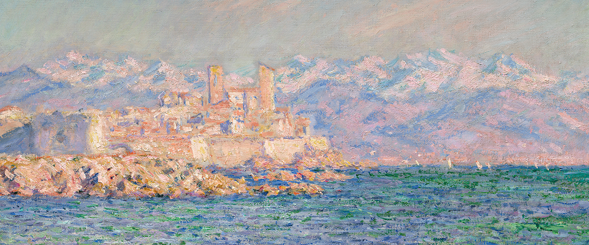 Claude Monet's Antibes (Afternoon Effect) painting of a city on a rocky shore