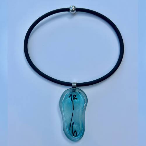 blue necklace with black string