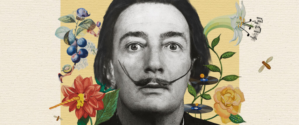 a person with a mustache surrounded by flowers