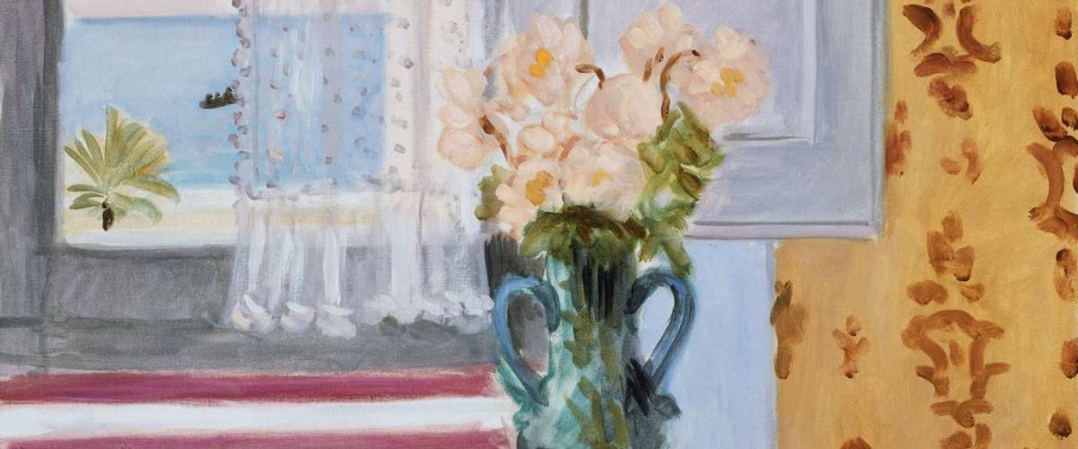 a painting of flowers in a vase