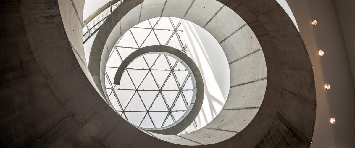 evening phot of the dalí museum staircase
